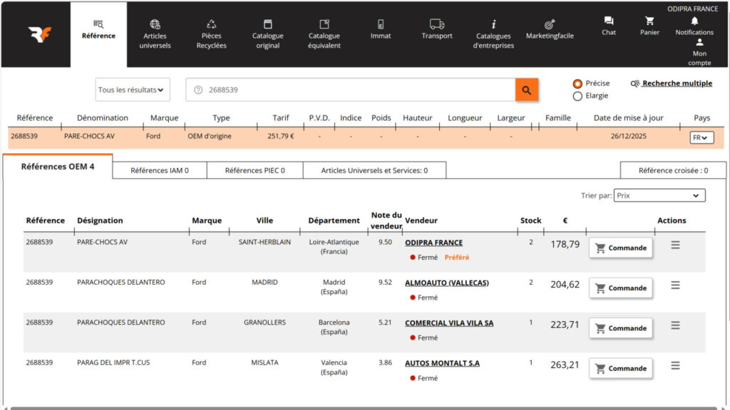 OEM, aftermarket, PIEC ou PRE, toutes les pièces sont accessibles en ligne.