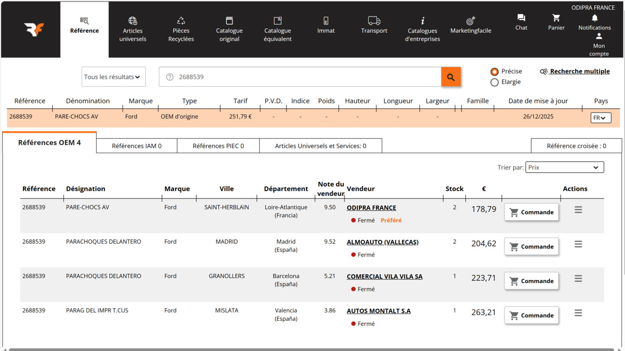 OEM, aftermarket, PIEC ou PRE, toutes les pièces sont accessibles en ligne.
