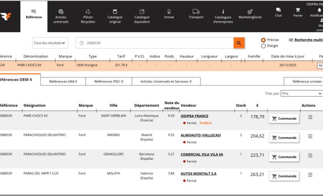 OEM, aftermarket, PIEC ou PRE, toutes les pièces sont accessibles en ligne.